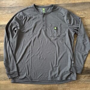 John Deere Men's Long Sleeve Thermal Pocket Henley Shirt Work  XL Gray Green